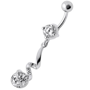 Fancy Jeweled Dangling Star SS Bar Belly Ring - Clear
