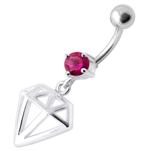Fancy Jeweled Diamond Cut Dangling Navel Ring - Red