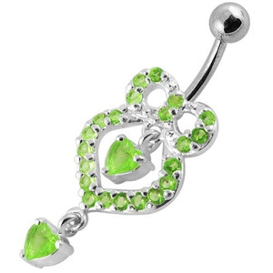 Fancy   Pear shaped Jeweled Dangling Navel Body Jewelry Ring - Peridot