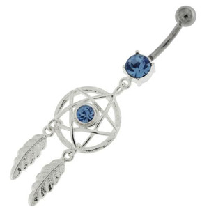 Center Jeweled Star Dream Catcher Dangling Navel Ring - Lavender