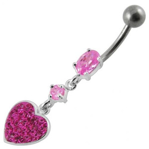 Fancy  Heart Dangling SS Bar Navel Ring - Pink