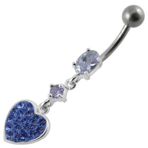 Fancy  Heart Dangling SS Bar Navel Ring - Lavender