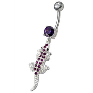 Fancy Jeweled Lizard Dangling Navel Belly Ring - Purple