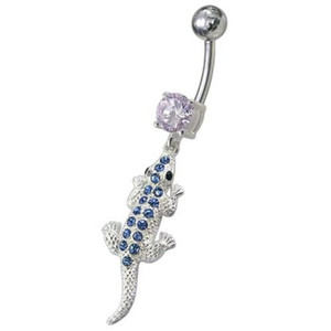 Fancy Jeweled Lizard Dangling Navel Belly Ring - Lavender