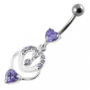 Fancy  Multi Heart Dangling Curved Belly Body Jewelry Ring - Lavender