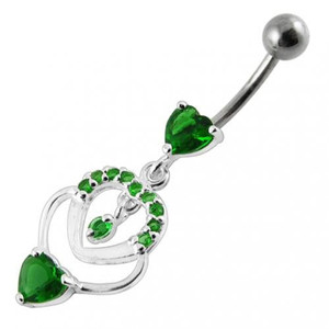 Fancy  Multi Heart Dangling Curved Belly Body Jewelry Ring - Emerald