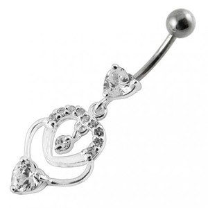 Fancy  Multi Heart Dangling Curved Belly Body Jewelry Ring - Clear
