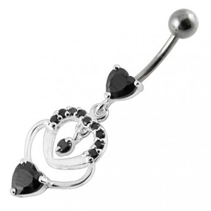 Fancy  Multi Heart Dangling Curved Belly Body Jewelry Ring - Black