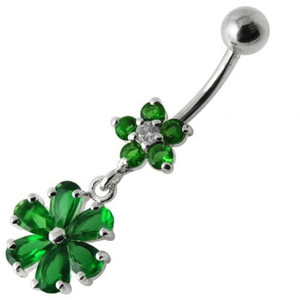 Fancy  Wheel Dangling Belly Ring Body jewelry - Emerald