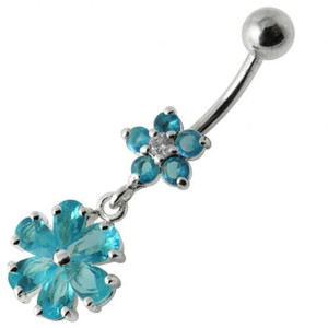 Fancy  Wheel Dangling Belly Ring Body jewelry - Aqua