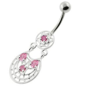 Fancy Jeweled belly button rings - Red