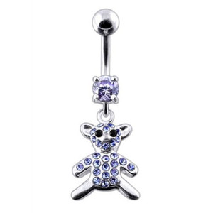 Fancy Jeweled Teddy Bear Dangling Belly Ring - Lavender