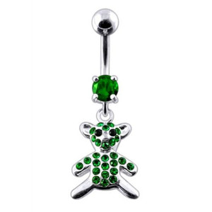 Fancy Jeweled Teddy Bear Dangling Belly Ring - Emerald