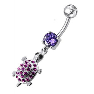 Fancy Jeweled Turtle Dangling Belly Ring - Purple