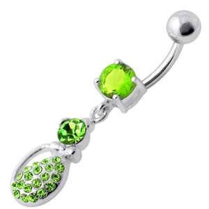 Fancy Blue Stone Tear Drop Jeweled Dangling Navel Ring - Peridot