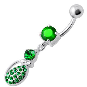Fancy Blue Stone Tear Drop Jeweled Dangling Navel Ring - Emerald