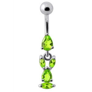 Fancy Bunny Jeweled Dangling Banana Bar Navel Ring - Peridot