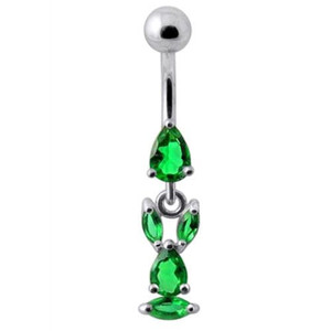 Fancy Bunny Jeweled Dangling Banana Bar Navel Ring - Emerald