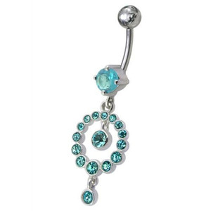 CZ Gem Round Ball Dangling Belly Ring Navel Body Piercing Jewelry - Aqua
