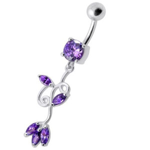 Fancy Multi Colored Jeweled Dangling Navel Belly Button Ring - Purple