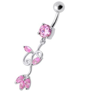 Fancy Multi Colored Jeweled Dangling Navel Belly Button Ring - Pink