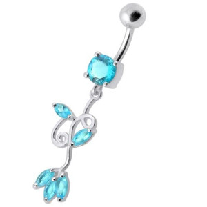 Fancy Multi Colored Jeweled Dangling Navel Belly Button Ring - Aqua