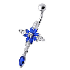Fancy Dangling Jeweled Navel Ring - Dark Blue