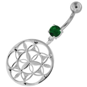 Fancy Dangling Multi jeweled Navel Belly Ring - Emerald
