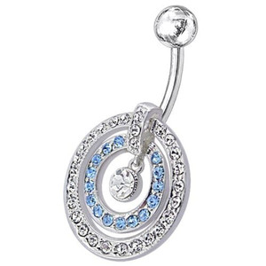 Fancy Multi Stone Jeweled Circle Dangling Belly Navel Ring Body Jewelry - Lavender