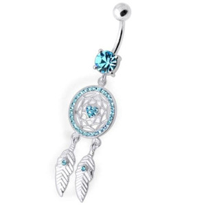Dream Catcher Silver Belly Bar - Aqua