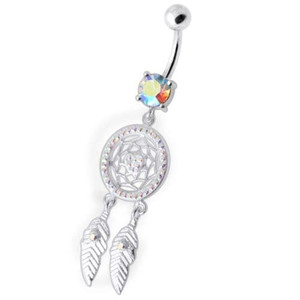 Dream Catcher Silver Belly Bar - Rainbow