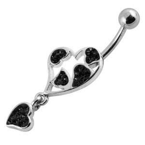Heart Fancy Dangling Steel Banana Belly Ring - Black