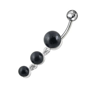 Fancy Pearl Jeweled Dangling Banana Bar Navel Body Jewelry Ring - Black