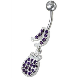 Fancy Fruits Jeweled Dangling Navel Belly Ring - Purple