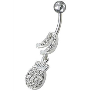 Fancy Fruits Jeweled Dangling Navel Belly Ring - Clear