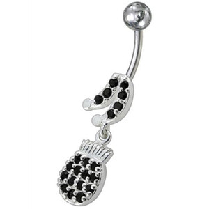 Fancy Fruits Jeweled Dangling Navel Belly Ring - black