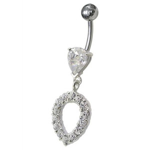 Fancy Green CZ Jeweled Silver Dangling Navel Banana Belly Ring - Clear