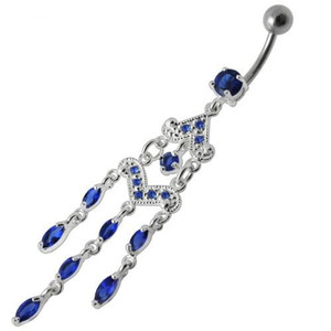 Fancy Silver Chandeliers Jeweled Dangling Navel Ring - Dark blue