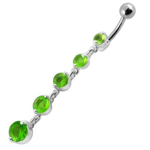 Fancy Silver Dangling Curved Bar Navel Ring - Peridot