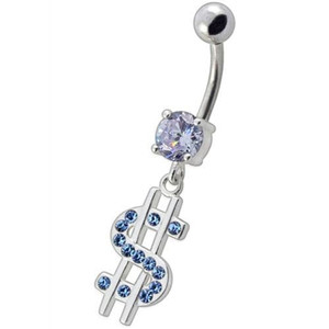 Fancy Jeweled $ Sign Dangling Belly Ring - Lavender
