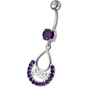 Fancy Silver SEXY Dangling Belly Navel Body Jewelry Ring - Purple