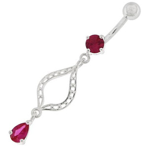 Ellipes Shape Dangling Belly Button Ring - Red