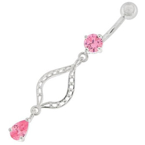 Ellipes Shape Dangling Belly Button Ring - Pink