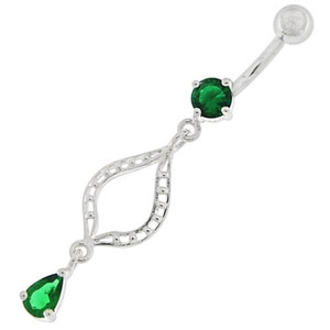Ellipes Shape Dangling Belly Button Ring - Emerald