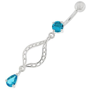 Ellipes Shape Dangling Belly Button Ring - Aqua