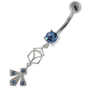 Fleur de lis fusion 925 Sterling Silver Belly Button Ring - Lavender