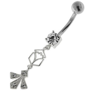 Fleur de lis fusion 925 Sterling Silver Belly Button Ring - Clear
