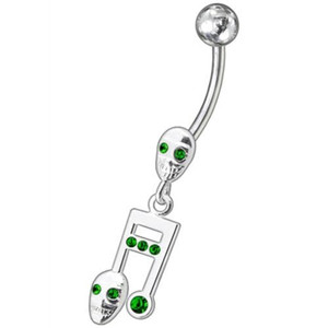 Fancy Skeleton Jeweled Dangling SS Bar Belly Ring  - Emerald
