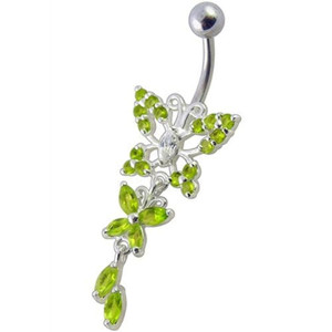 Fancy Jeweled Butterfly Dangling Navel Ring - Peridot