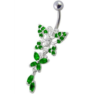 Fancy Jeweled Butterfly Dangling Navel Ring - Emerald